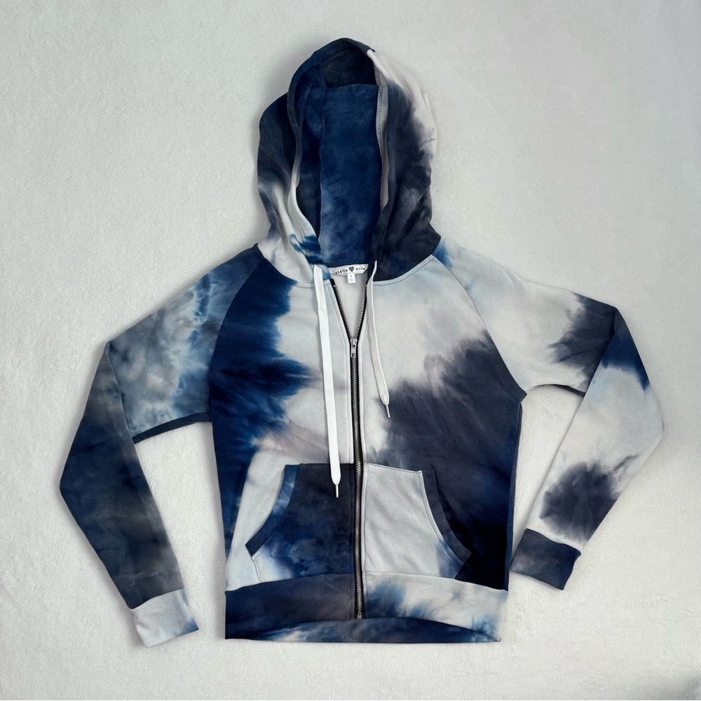 Stella Viva Blue Tie Dye Zip Up Drawstring Hoodie With Pockets